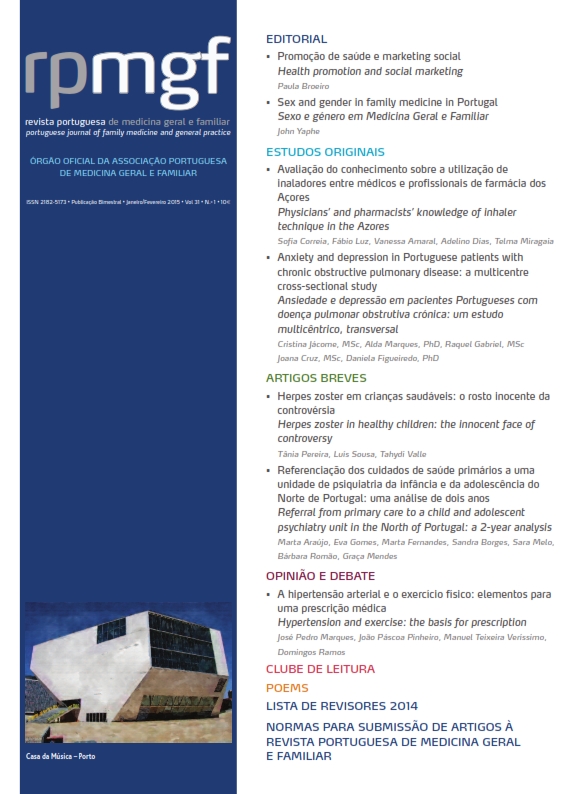 					Ver Vol. 31 N.º 1 (2015): Revista Portuguesa de Medicina Geral e Familiar
				